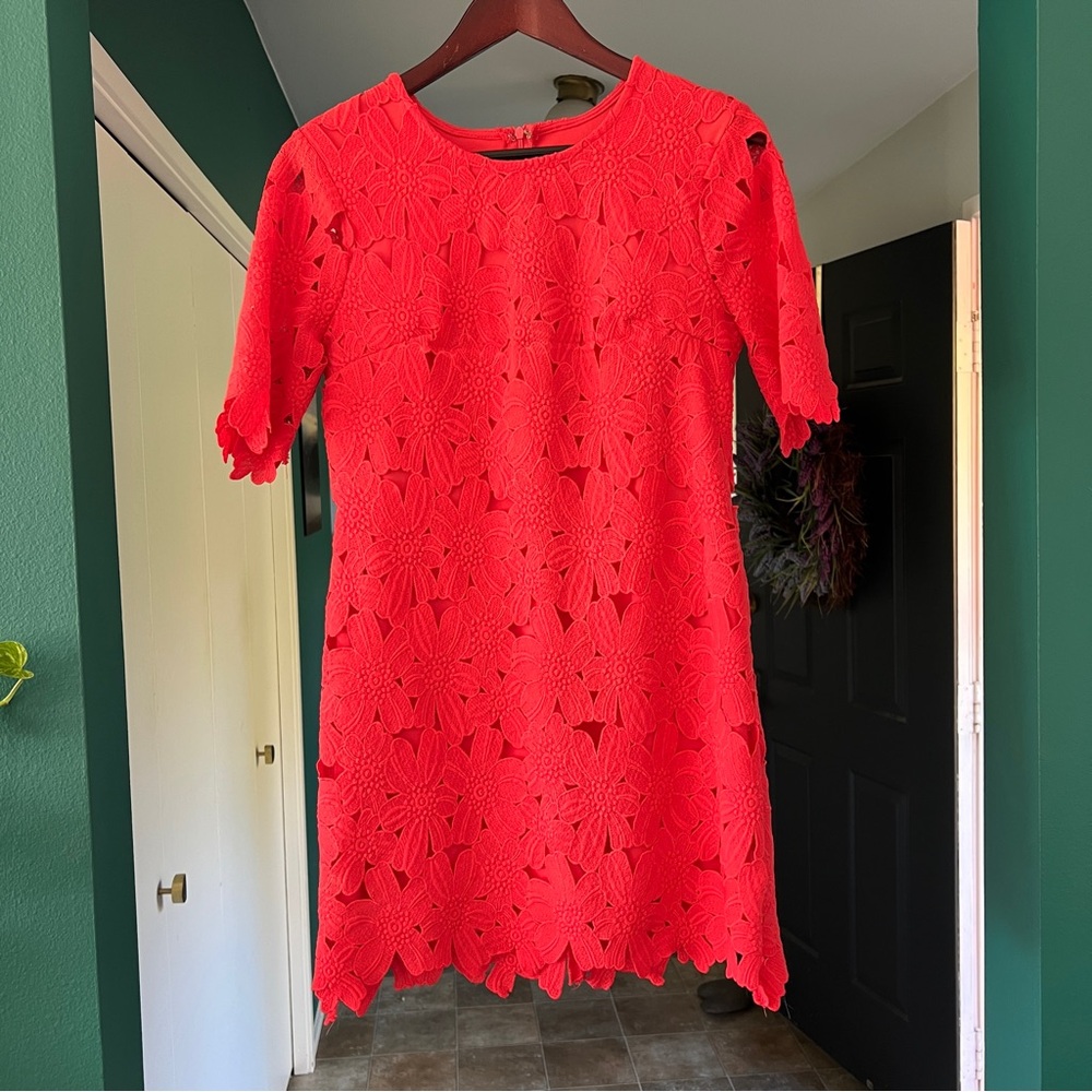 Jun & Ivy Hot Coral Pink Floral Lace Sheath Dress Sz M
